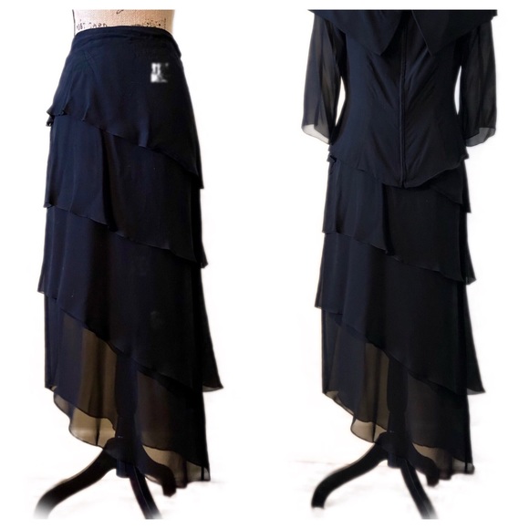 CHETTA B Black Silk Dressy Asymmetrical Skirt - Picture 7 of 8
